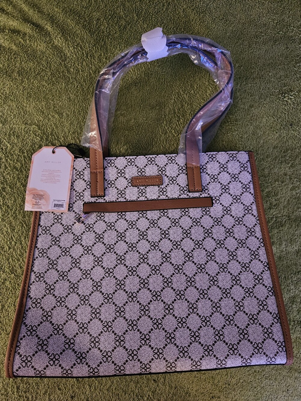 Amy Miller Signature Aeries Tote Bag Brown and White Monogram